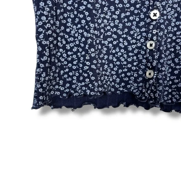 Brandy Melville Zelly Top Buttons Floral Navy Made In Italy Cropped Cottage - Picture 11 of 12
